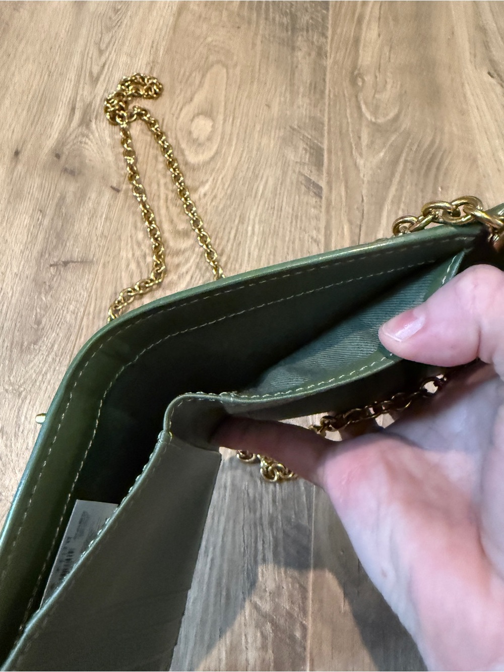 Charles & Keith Olive Quilted Crossbody with Gold Chain - Picture 4 of 8